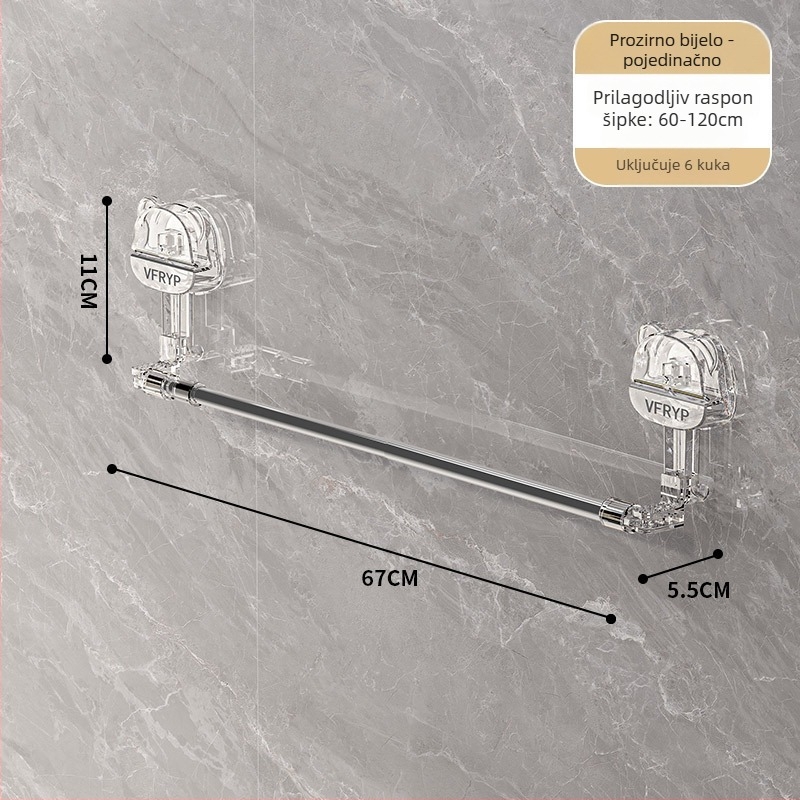 Teleskopski držač s vakuumskim čepom za kupaonicu i kuhinju, bez bušenja, materijali: plastika, nehrđajući čelik, ABS