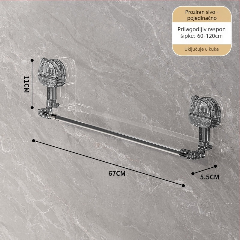 Teleskopski držač s vakuumskim čepom za kupaonicu i kuhinju, bez bušenja, materijali: plastika, nehrđajući čelik, ABS