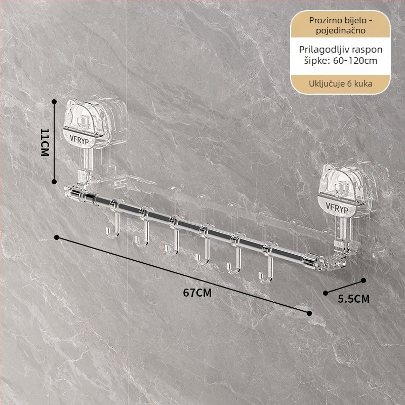 Teleskopski držač s vakuumskim čepom za kupaonicu i kuhinju, bez bušenja, materijali: plastika, nehrđajući čelik, ABS
