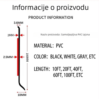 Samoljepljivi PVC kutni profil, vodootporan, ravnog/modernog stila, modeli L50, L80, L100