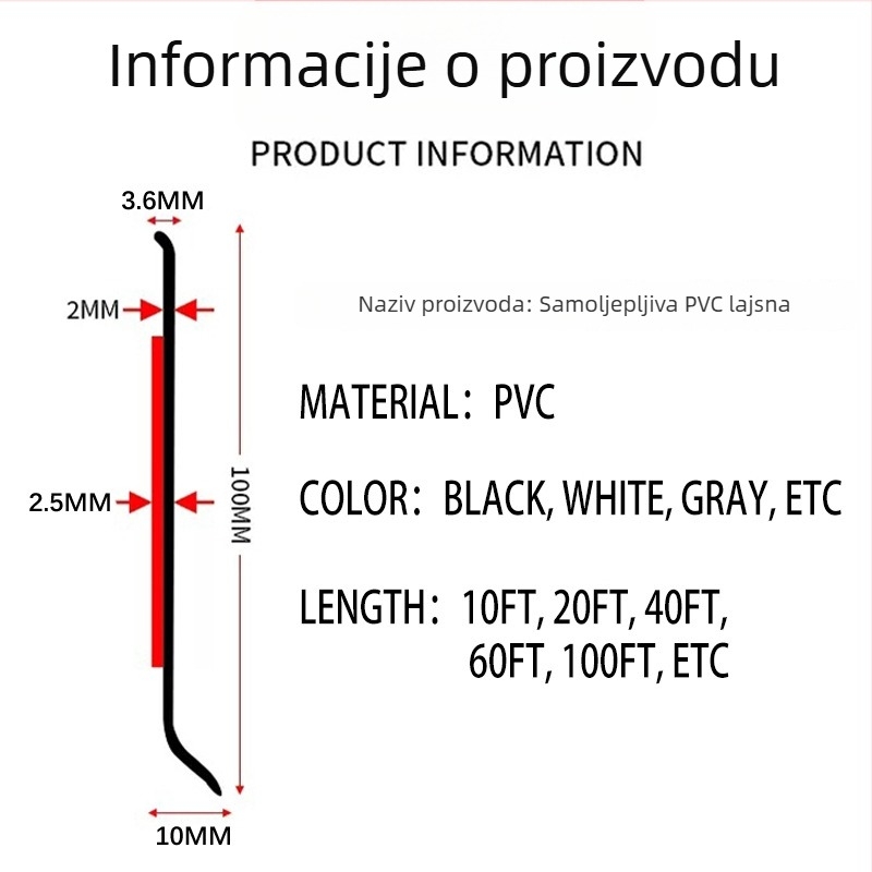 Samoljepljivi PVC kutni profil, vodootporan, ravnog/modernog stila, modeli L50, L80, L100