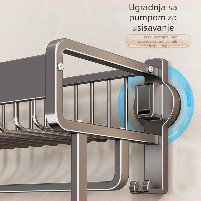 Držač za ručnike bez bušenja za kupaonicu, usisna čašica, aluminijska legura, mrežasti koš