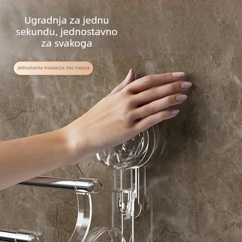 Dvostruki držač za ručnike sa usisnim čašicama, zidni bez bušenja, s kukama – kupaonica skladištenje
