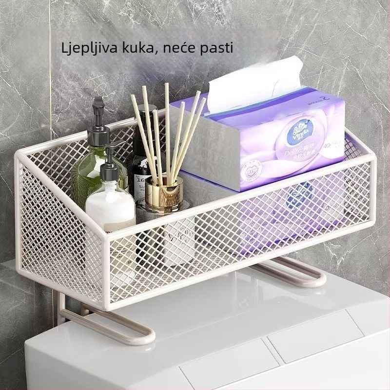 Police za kupaonicu od nehrđajućeg čelika, jednoslojna, postavljena iznad WC-a, za papirnate ubruse, ručnike za lice i proizvode za njegu kože