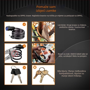 Sklopivi sigurnosni katanac za bicikl s čeličnim sajlom, model JTS, marka OPEL, za cestovne bicikle, 270 g