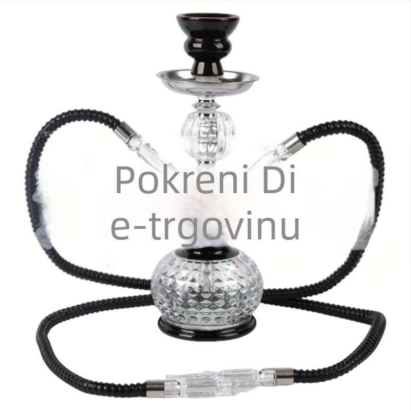 Set narghile za dvoje, kompaktna metalna nargila s dvostrukom konfiguracijom, minimalistički stil