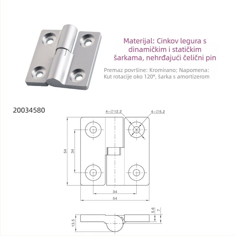 Tlmi otkriveni šark, cinkovog legura, oblik H, elektroplatiranje, Essentra/Yihua marka, moderan minimalistički stil