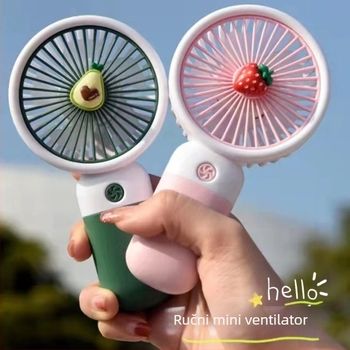 Mini ručni stolni ventilator, crtani stil, plastična konstrukcija (Materijal: Plastika; Stil: Crtani, Mini; Za studentski dom)