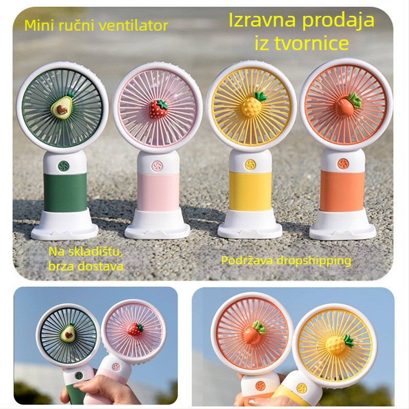 Mini ručni stolni ventilator, crtani stil, plastična konstrukcija (Materijal: Plastika; Stil: Crtani, Mini; Za studentski dom)