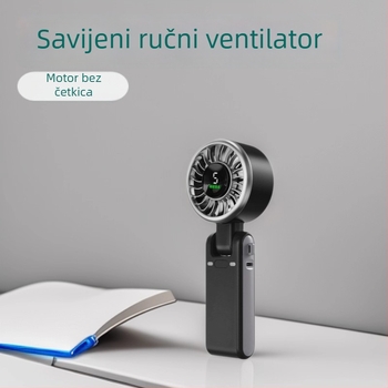 USB ručni mini ventilator s unutarnjom baterijom, 5 lopatica, motor bez četkica, 5 brzina, trajanje baterije 6–8 sati.