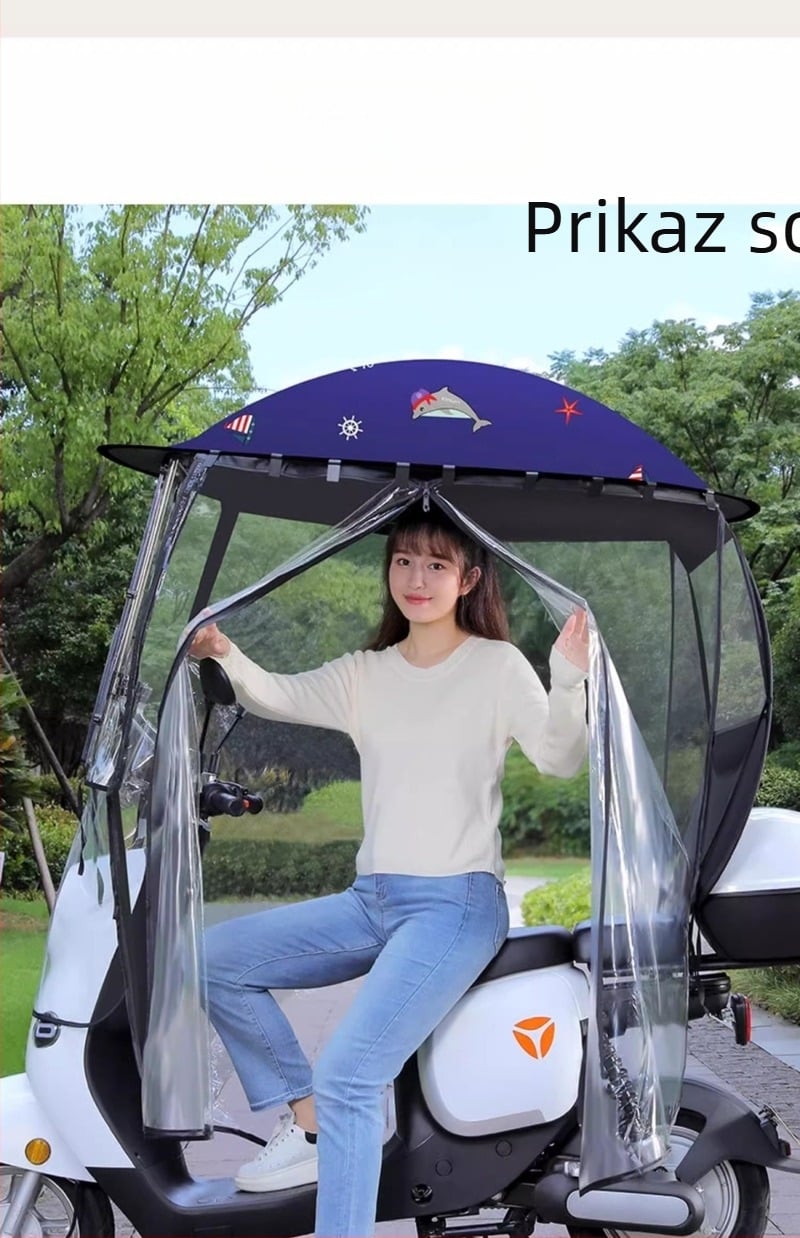 Kišobran s punom zaštitom za električni bicikl (poliestersko platno 210T, vlaknasta rebra, legirani štap, UV zaštita PA+)