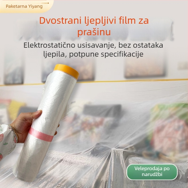 Pravokutni plastični zaštitni film za dekoraciju namještaja i internata; proziran, otisak logotipa, prilagodljiv i može se izrezati na željenu veličinu.