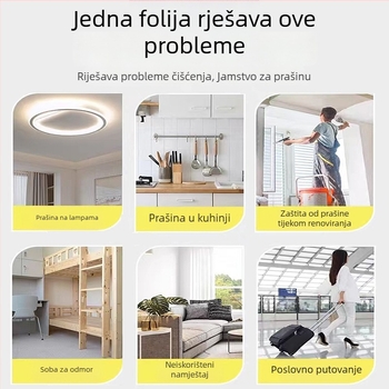 PE film za zaštitu od prašine za kućnu upotrebu, maskirajući film za namještaj i zidove, jednokratna dekorativna plastična folija, serija filmova za zaštitu od prašine, debljina 0,006 mm, papirno jezgro, ljepilo na bazi topljenja