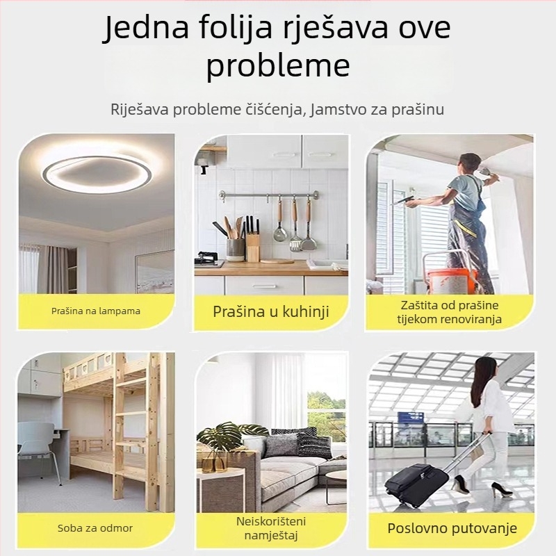 PE film za zaštitu od prašine za kućnu upotrebu, maskirajući film za namještaj i zidove, jednokratna dekorativna plastična folija, serija filmova za zaštitu od prašine, debljina 0,006 mm, papirno jezgro, ljepilo na bazi topljenja