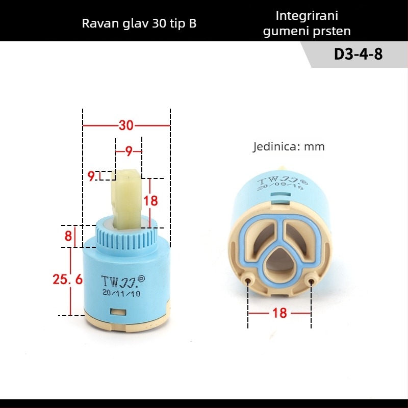 Kuhinjski slavina keramičko jezgro ventila 25/35/40 – miješanje tople i hladne vode, komplet za održavanje
