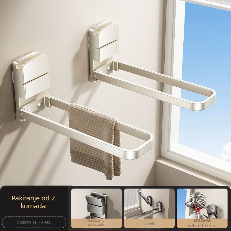 Metalni držač za ručnike u kupaonici, sklopni, s usisnim pričvršćivanjem na zid, marka Qinjiu