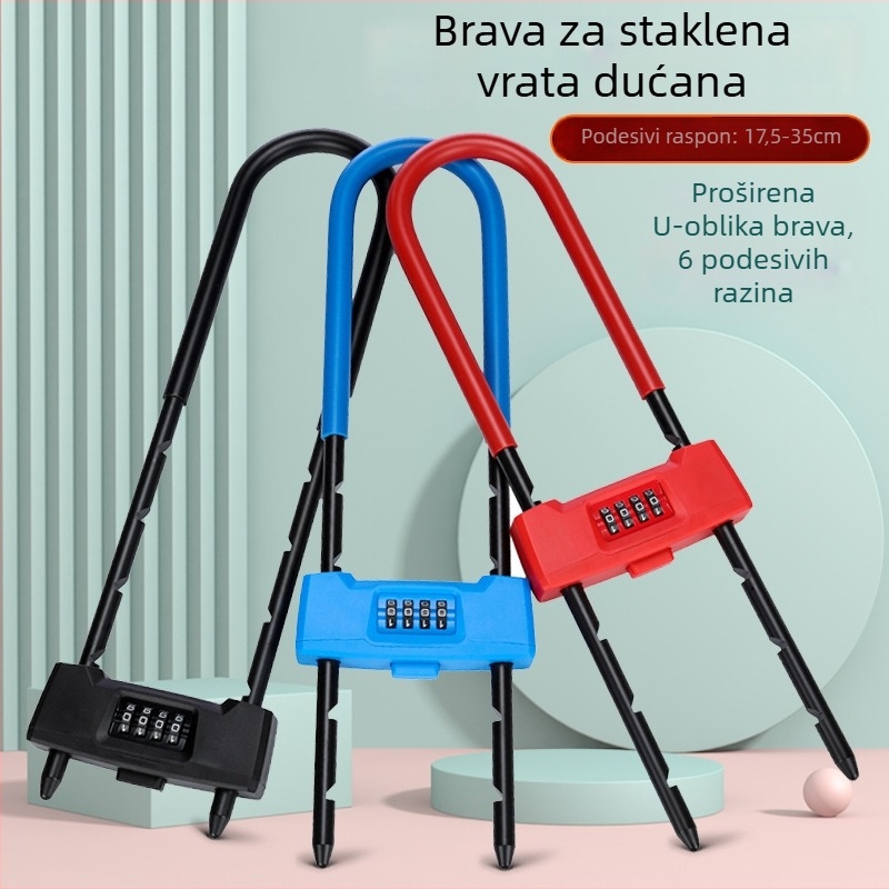 Dugi U-oblika brojni bravu za staklena vrata – Strength marka, materijal cink lega, tip: brojevi, debljina šipke 14 mm, razmak šipki 80 mm, prilagodljivo