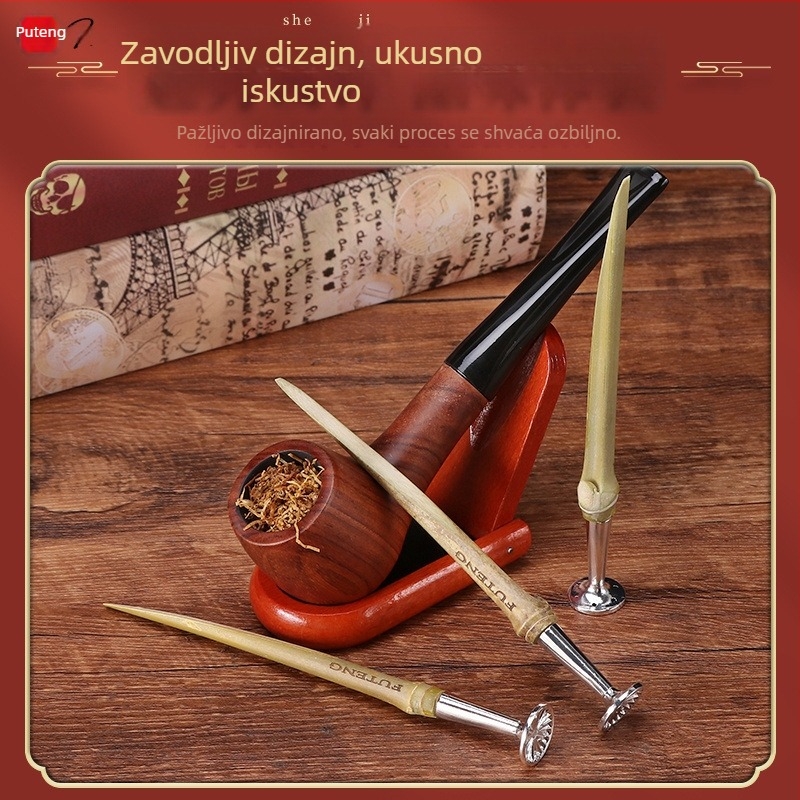 Tamper za lulu od bambusa — aluminijsko kružno dno, šuplja drvena konstrukcija, višekratni dodatak za lulu