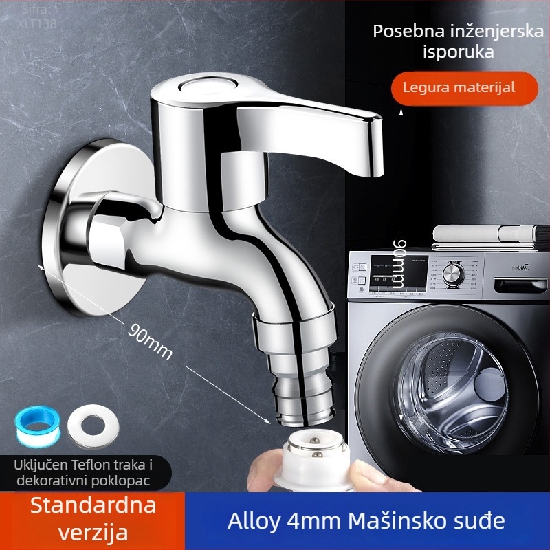 Kran za perilicu rublja, čisti bakar, ugrađen u zid, 20 mm ulaz/izlaz, keramički disk ventila, brušeni završetak