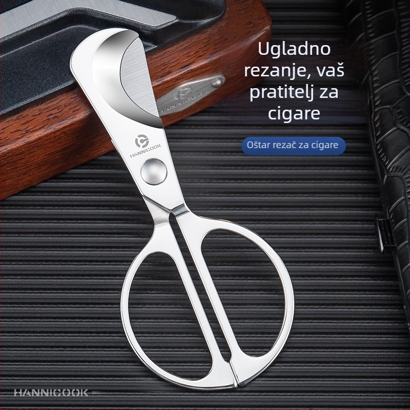 HANNICOOK Škarice za cigare od nehrđajućeg čelika, dvostrane oštrice, prijenosne, minimalistički dizajn