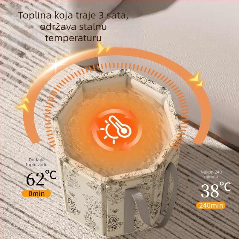 Sklopiva duboka kada za stopala s poklopcem, kućna uporaba, vodootporan platnen materijal, debele stranice, razina vode iznad 25 cm