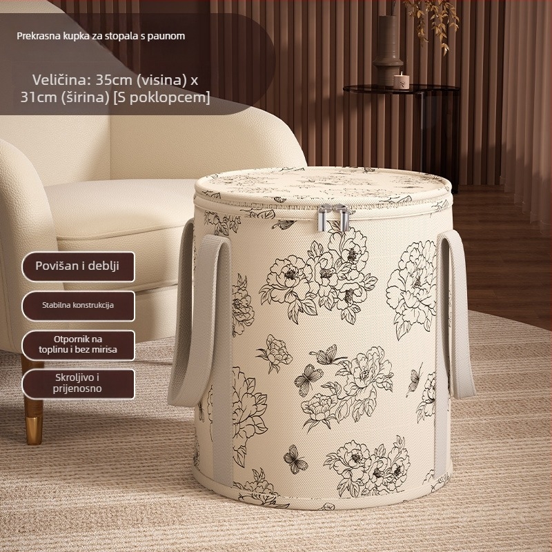 Sklopiva duboka kada za stopala s poklopcem, kućna uporaba, vodootporan platnen materijal, debele stranice, razina vode iznad 25 cm