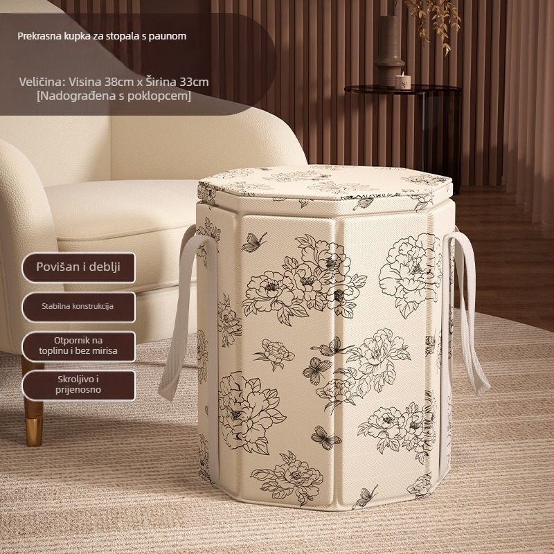 Sklopiva duboka kada za stopala s poklopcem, kućna uporaba, vodootporan platnen materijal, debele stranice, razina vode iznad 25 cm