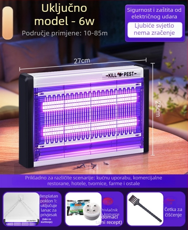 Zidna LED lampa za komarce s privlačenjem svjetlom i elektrošokom, aluminijska mreža, pogodna za 61 m² i više, 2 godine garancije