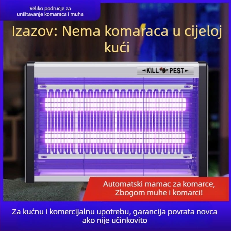 Zidna LED lampa za komarce s privlačenjem svjetlom i elektrošokom, aluminijska mreža, pogodna za 61 m² i više, 2 godine garancije