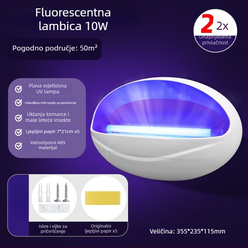 Zidna LED lampa za komarce s privlačenjem svjetlom i elektrošokom, aluminijska mreža, pogodna za 61 m² i više, 2 godine garancije