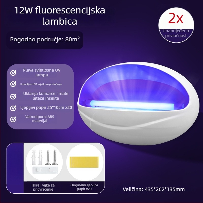 Zidna LED lampa za komarce s privlačenjem svjetlom i elektrošokom, aluminijska mreža, pogodna za 61 m² i više, 2 godine garancije