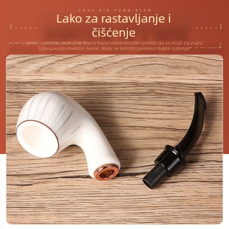 Fajka od keramike i smole, 9 mm otvor, klasičan zakrivljen dizajn s uklonjivim sustavom za čišćenje
