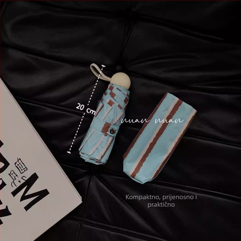 Dugačak držač, vintidž prugasti dizajn, ženski za sunce i kišu, kompaktno automatsko otvaranje, 190T tkanina, UPF>50