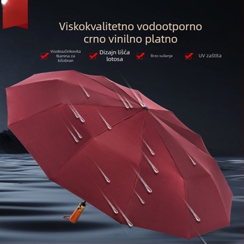 Sklopivi kišobran s drvenom ručkom, 24 rebara, automatsko otvaranje i zatvaranje, mogućnost otiska logotipa, UV zaštita UPF50+