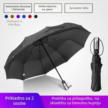 Automatski kišobran s 10 žbica, trodijelni, otporan na vjetar, s reklamnim logom