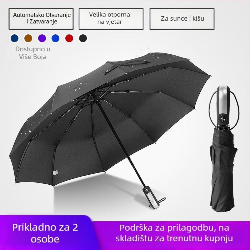 Automatski kišobran s 10 žbica, trodijelni, otporan na vjetar, s reklamnim logom