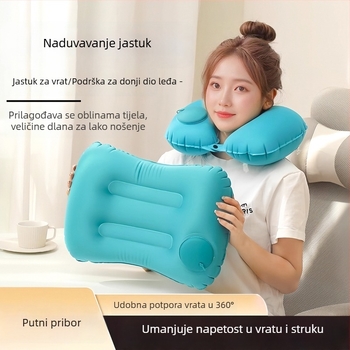 Naduvljiva putna jastučnica s potporom za struk, sklopiva, 122 g, debeli zračni jastuk