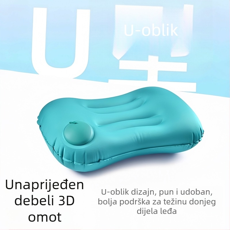 Naduvljiva putna jastučnica s potporom za struk, sklopiva, 122 g, debeli zračni jastuk