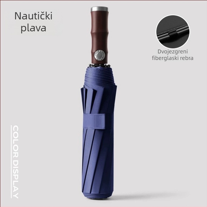 Automatski sklopivi kišobran s 10-rebnim vlaknastim okvirom, 190T tkanina, UPF50+ zaštita, tisk logotipa