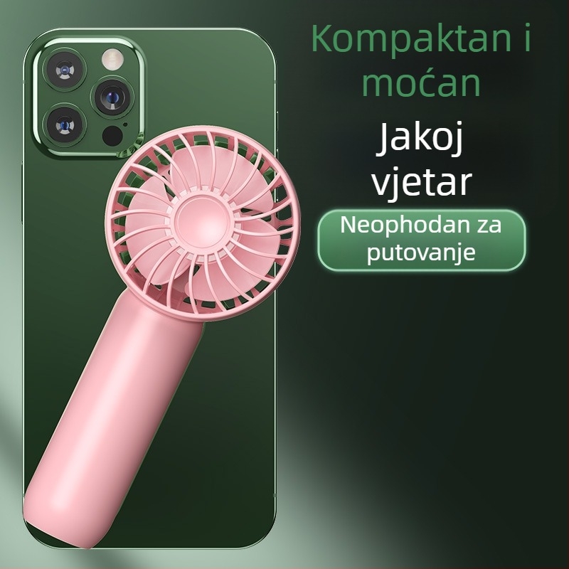 Prijenosni ručni ventilator s USB napajanjem, bezčetkasti motor, 3 lopatice, 3 brzine, ugrađena baterija 1200–2000mAh
