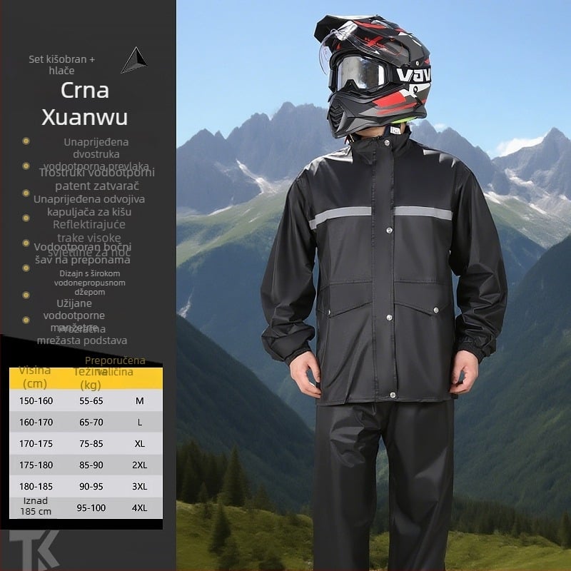 Set kišnog kaputa za motocikl – podijeljeni stil; PVC sloj; debela tkanina Chunya