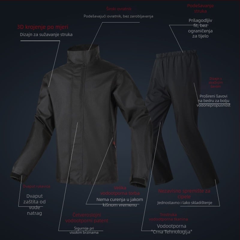 Set kišnog kaputa za motocikl – podijeljeni stil; PVC sloj; debela tkanina Chunya