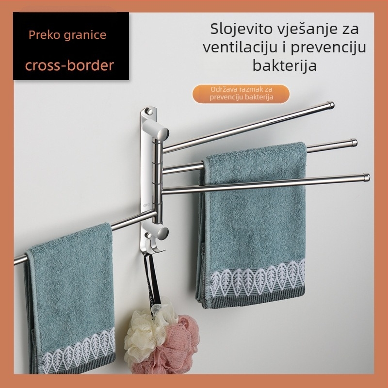 Držač ručnika od nehrđajućeg čelika, okretni, bez bušenja, višefunkcionalni sklopivi skladišni nosač, nosivost 10 kg