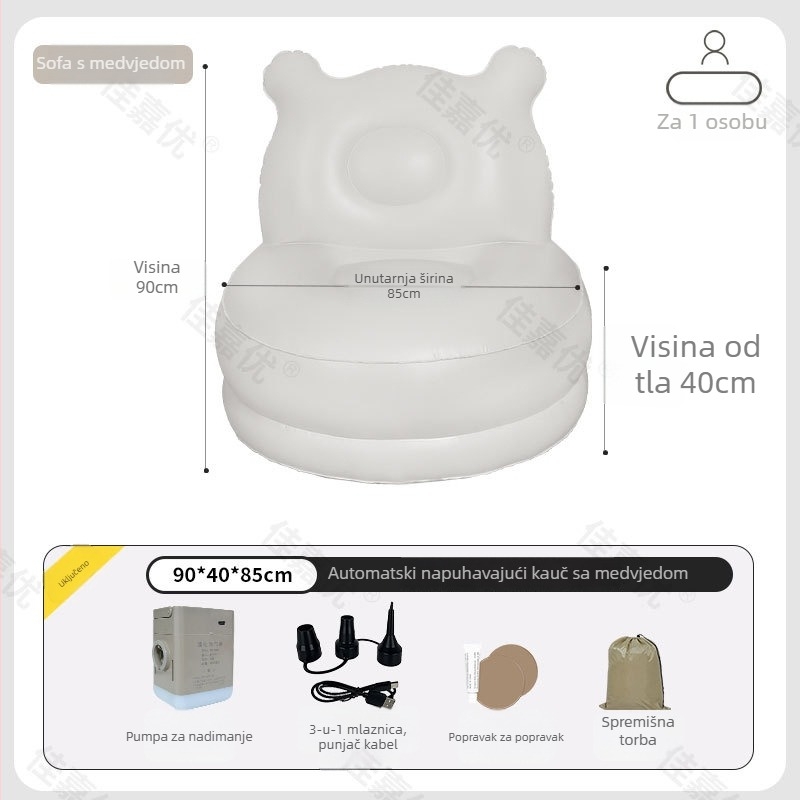 Jednoosobni napuhujući krevet-kanapa s ugrađenom pumpom, dodatno visok i debeli PVC sloj, Jia Jia You