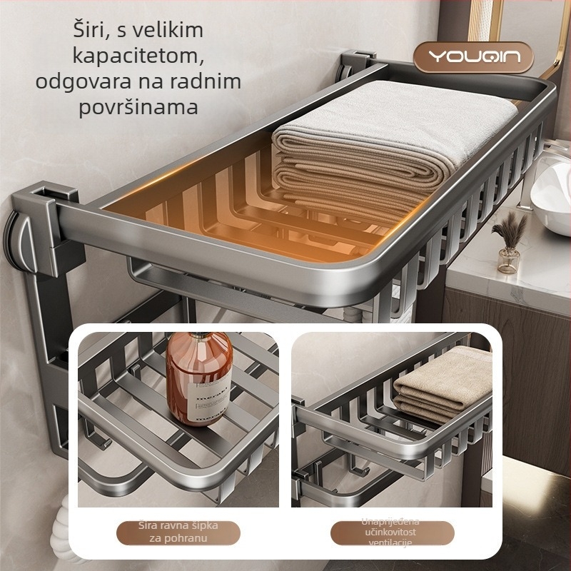 Zidni držač ručnika sa usisnim čašicama, od željeza, nosivost 5 kg, 1 razina, moderni minimalistički stil, bez bušenja