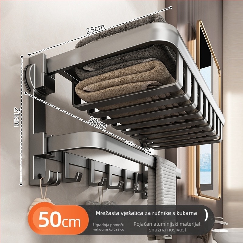 Zidni držač ručnika sa usisnim čašicama, od željeza, nosivost 5 kg, 1 razina, moderni minimalistički stil, bez bušenja