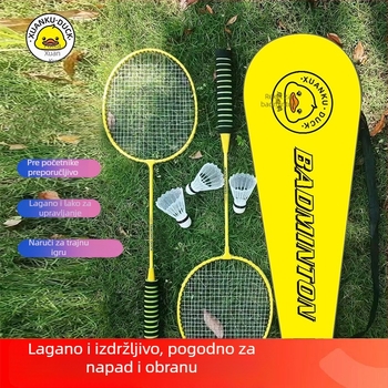 Reket badminton s okvirom od željeznog legura, težina 95–100 g, najlonske strune, ravna drška, hvat G1