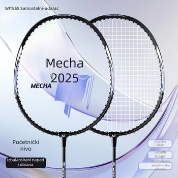Witess badminton raketa – okvir od aluminijskog legura, težina 95–100 g, drška G4, najlon konci, ravna osovina – dvostruki set raketa za trening
