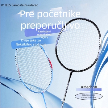 Witess badminton raketa – okvir od aluminijskog legura, težina 95–100 g, drška G4, najlon konci, ravna osovina – dvostruki set raketa za trening