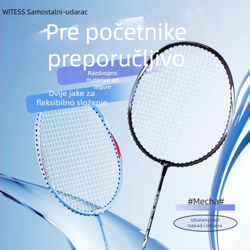 Witess badminton raketa – okvir od aluminijskog legura, težina 95–100 g, drška G4, najlon konci, ravna osovina – dvostruki set raketa za trening